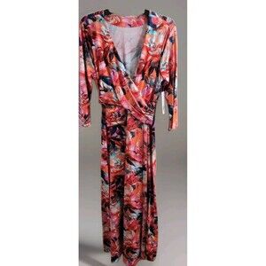 Soft Surroundings Size M Le Jardin Wrap Dress Crimson Flora V-Neck Spring NEW